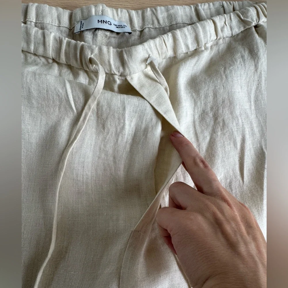 MANGO 100% linen tie waist ankle pants in tan Women’s XXL Minimalist Casual NEW
